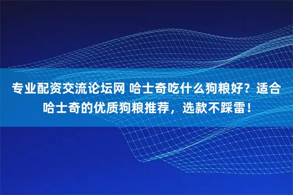 专业配资交流论坛网 哈士奇吃什么狗粮好？适合哈士奇的优质狗粮推荐，选款不踩雷！